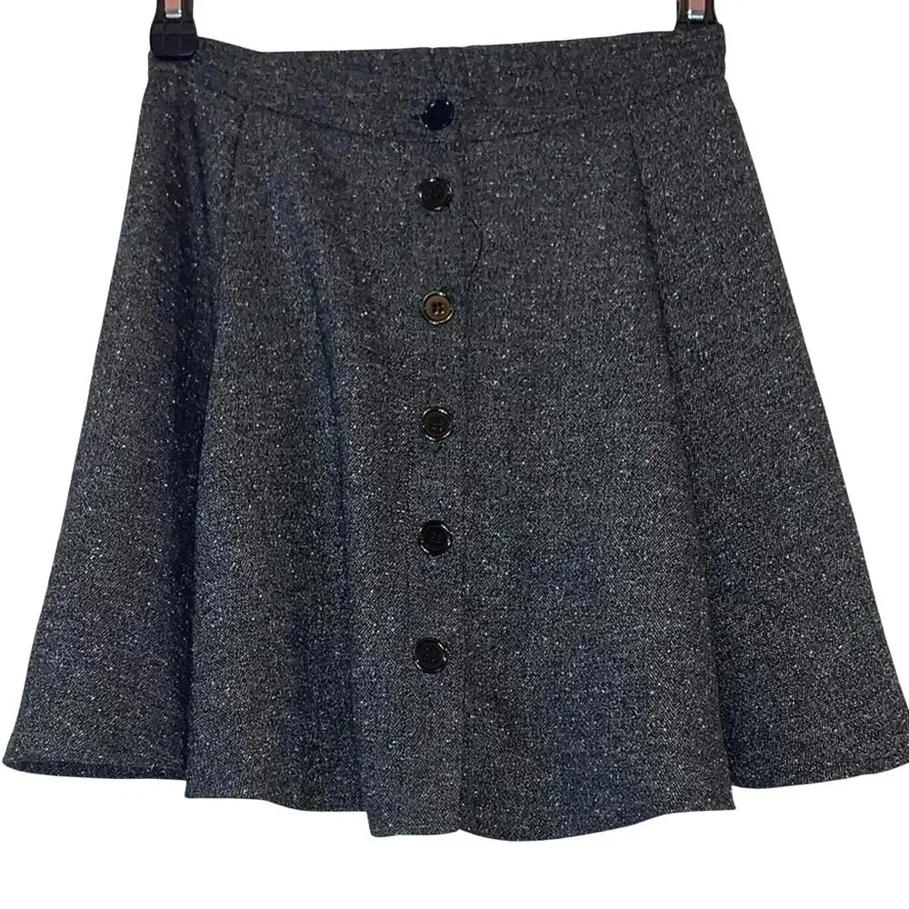 Brandy Melville Button Front Skater Skirt One Size‎ Gray A-Line Mini Y2K